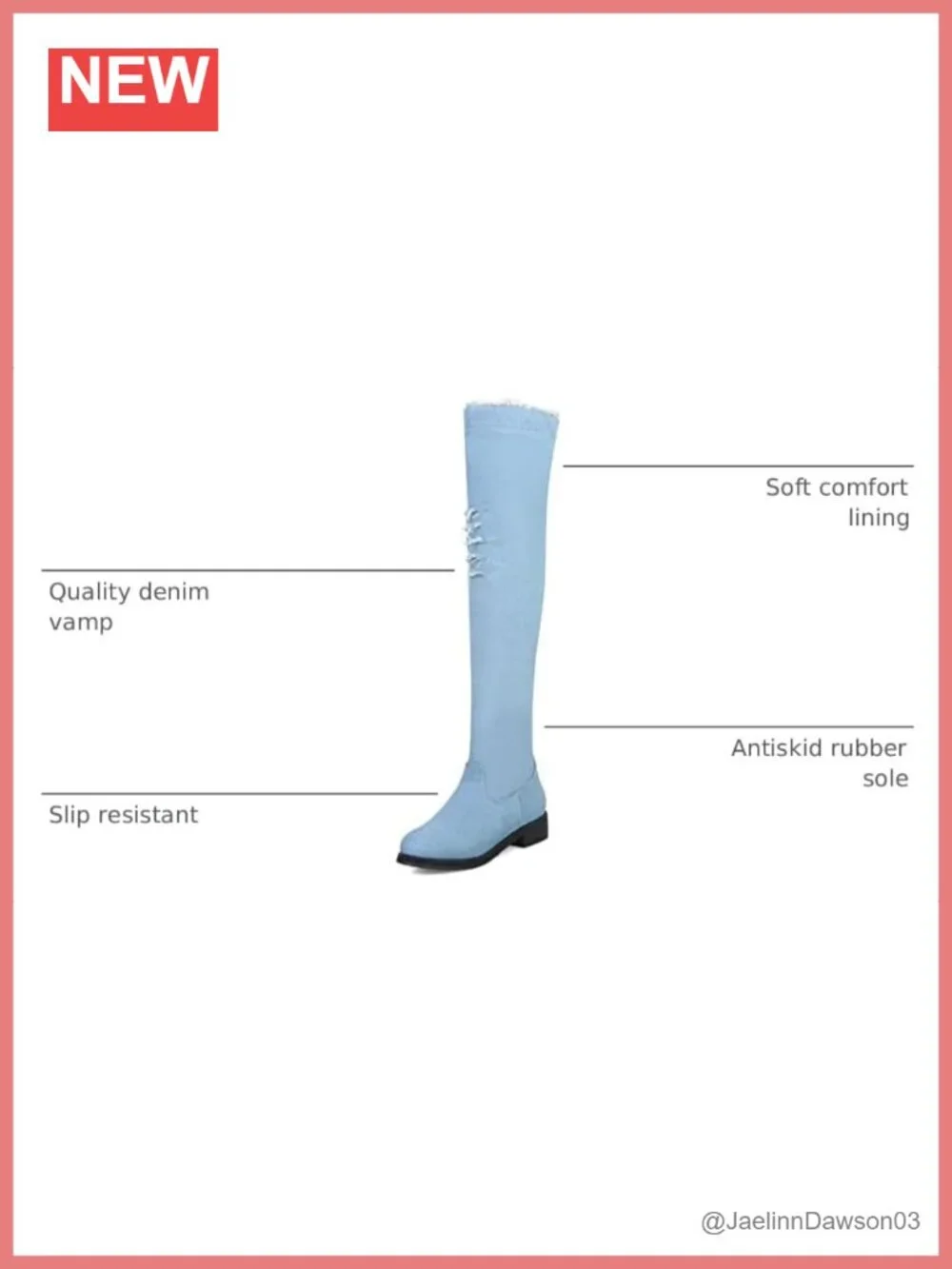 Denim Over the Knee Boots Flat Chunky Heel Side Zipper
